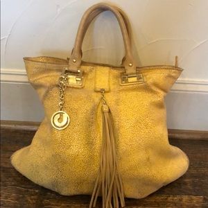 Charles Jourdan distressed yellow leather bag